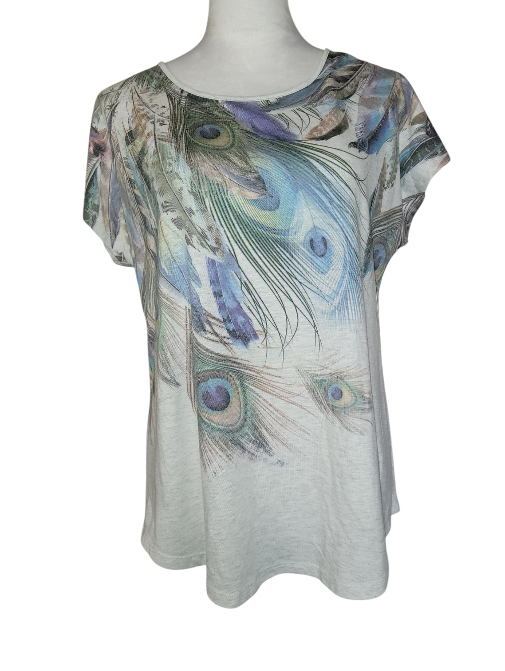 LEEBE Peacock Feather Print Dolman Sleeve Top - Size M - Like New